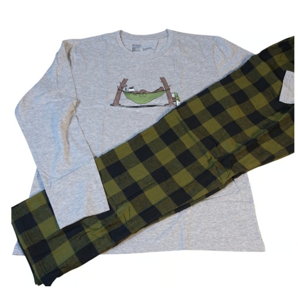 Columbia Pajama Pants Set Men XL Long Sleeve Shirt Hammock Graphic Olive